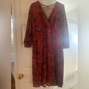 J. Jill Red Sundress with V-Neck and Bishop Sleeves